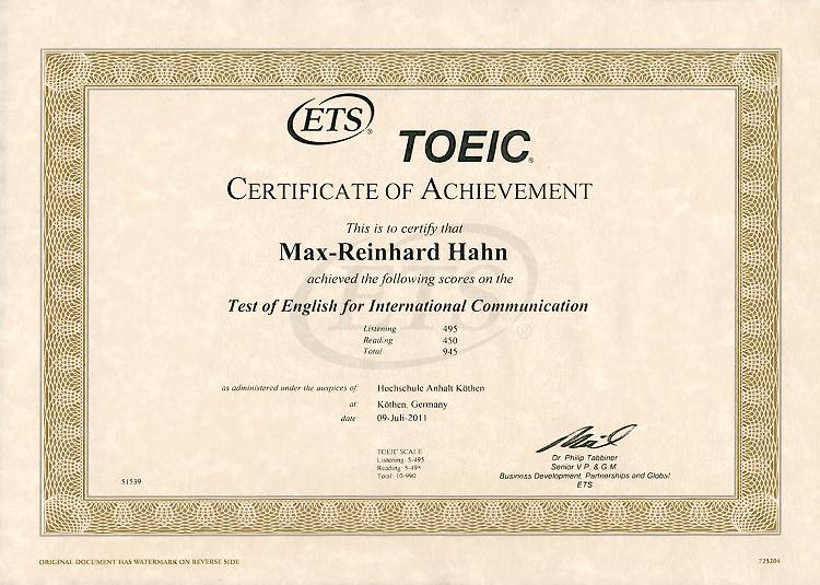 TOEIC®-Zertifikat