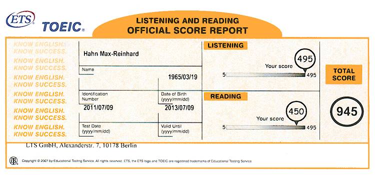 TOEIC® Official Score Report